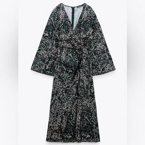 NWOT Zara abstract printed knotted satin effect midi dress
